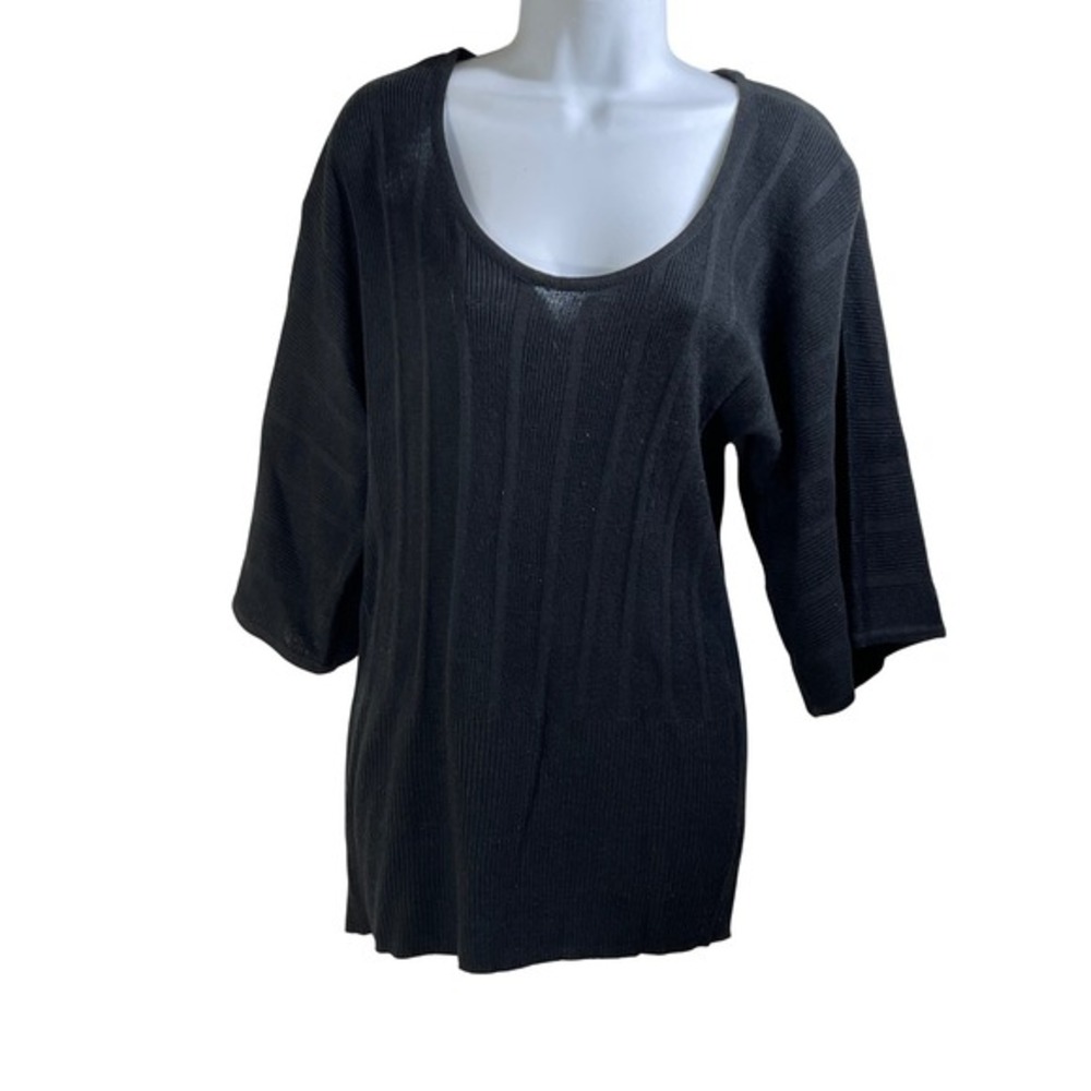Carly St Claire Black Ribbed Knit 3/4 Sleeve Scoop Neck Sweater Top‎ L vtg goth